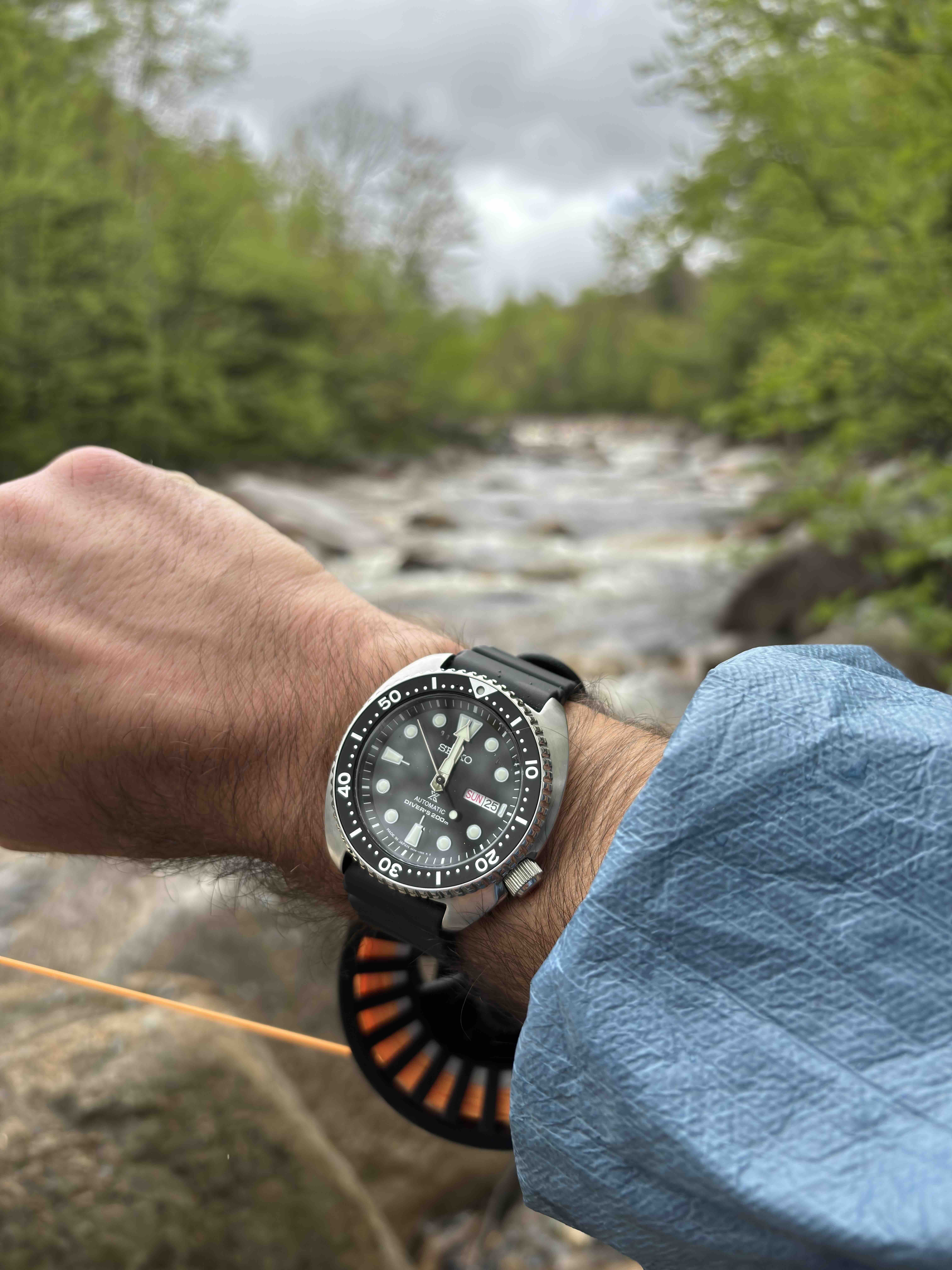 Seiko SRPE93 (modern) Turtle on a fishing trip in the White Mountains.